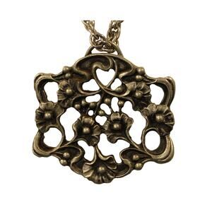 Vintage Silver Metal Floral Pendant with Clasp Chain Signed Coyne FREE SHIPPING